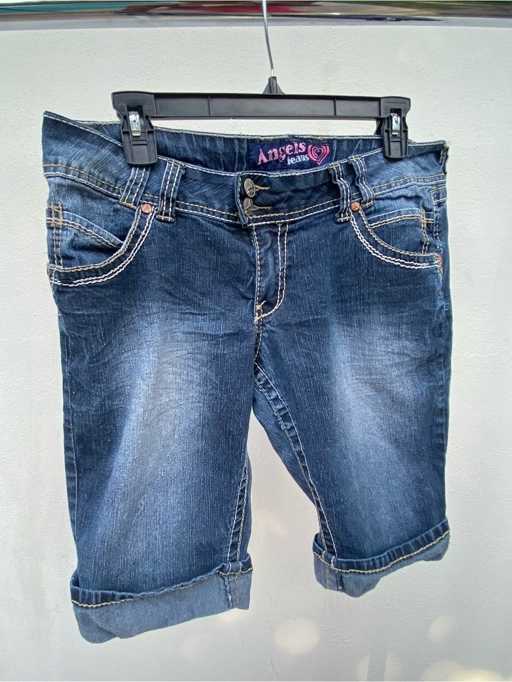 Y2K Angels Faded Dark Wash Denim Bermuda Shorts Size 17